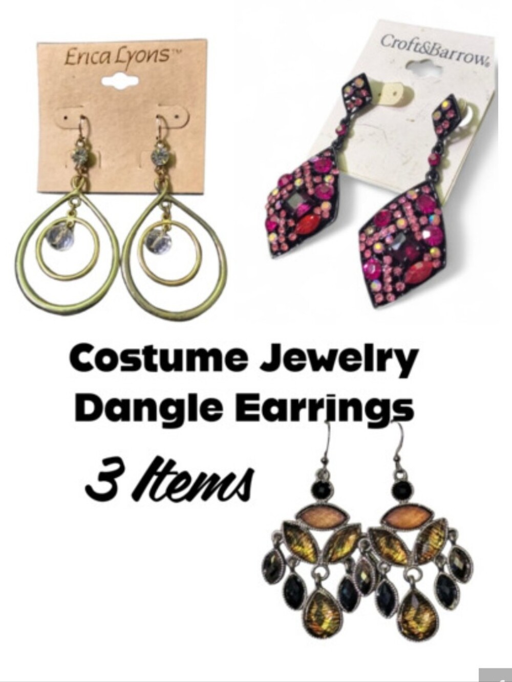 Assorted Costume Jewelry Dangle Earrings Bundle Erica Lyons Croft & Barrow x3